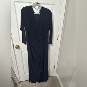 Betsy & Adam Navy Long Sleeve Cowl Neck Cocktail Dress
